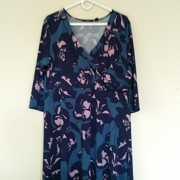 Du Jour Floral Faux Wrap Knit Maxi Dress Plus XLP Teal Pink - Picture 4 of 16
